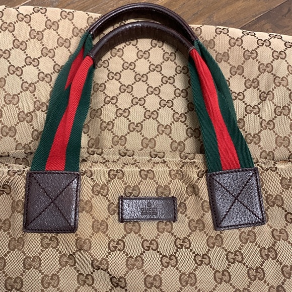 Authentic Gucci original GG web stripe tote handbag brown canvass - Picture 4 of 9